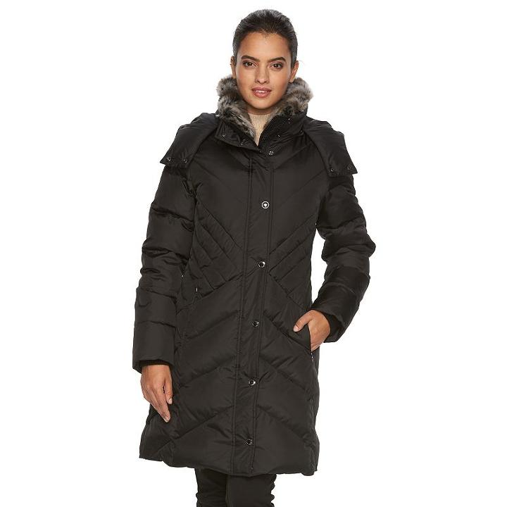 Women's Towne By London Fog Missy Hooded Puffer Jacket, Size: Small, Black