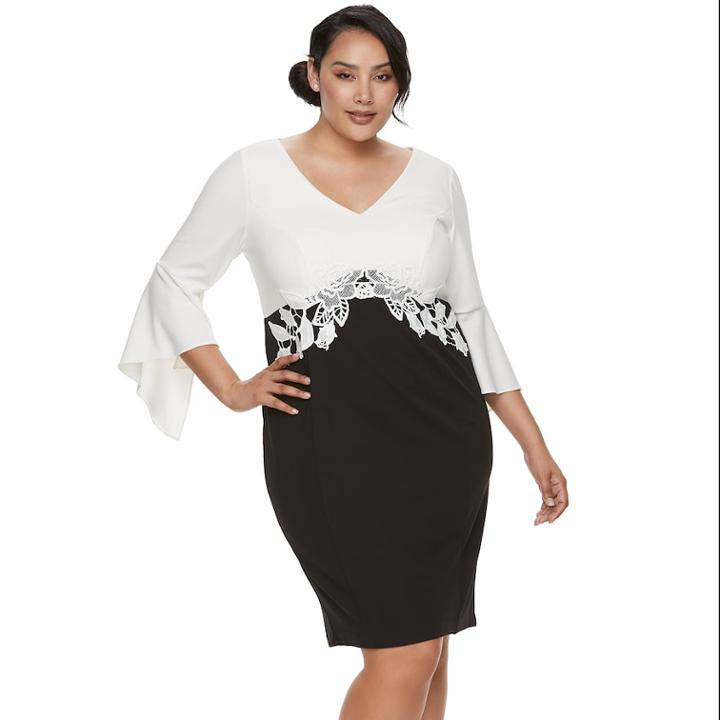Plus Size Chaya Bell Sleeve Colorblock Dress, Women's, Size: 24 W, Grey (charcoal)