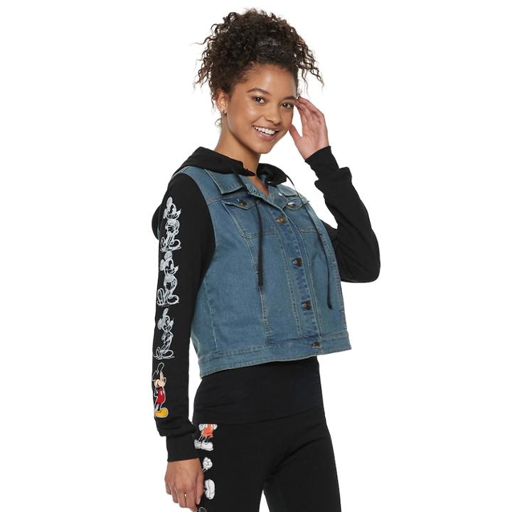 Disney's Mickey Mouse 90th Anniversary Juniors' 3-d Ears Denim Hoodie, Teens, Size: Small, Blue