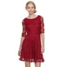 Juniors' Wrapper Floral Lace Skater Dress, Teens, Size: Medium, Dark Red