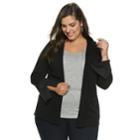 Plus Size Jennifer Lopez Studded Cuff Open-front Cardigan, Women's, Size: 0x, Black