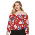 Juniors' Plus Size Candie's&reg; Smocked Off-the-shoulder Top, Girl's, Size: 3xl, Brt Red