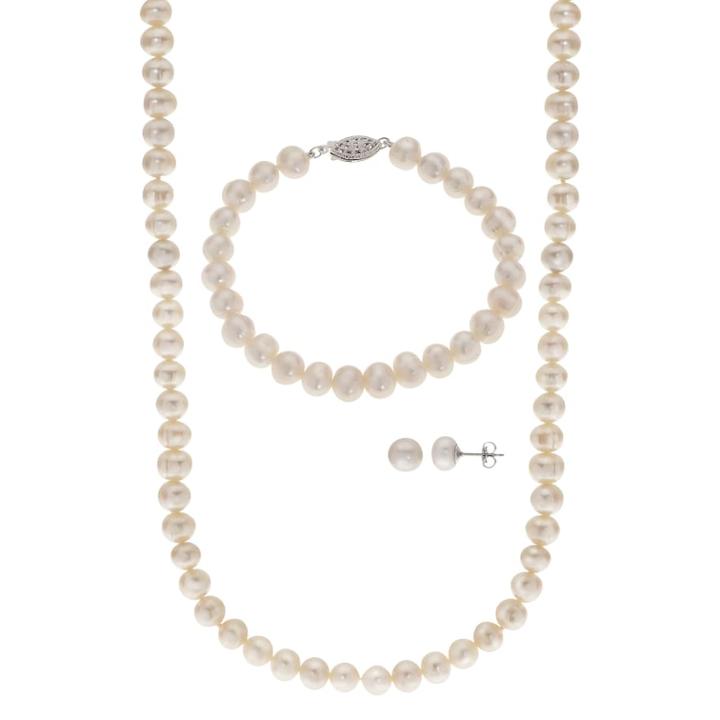 Pearlustre By Imperial Freshwater Cultured Pearl Necklace Bracelet & Stud Earring Set, Women's, Size: 18, White