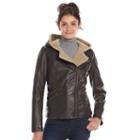 Women's Levi's Faux-leather Hooded Motorcycle Jacket, Size: Medium, Dark Brown