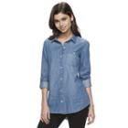 Juniors' So&reg; Chambray Button Front Shirt, Girl's, Size: Large, Light Blue