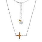 Texas Longhorns Sterling Silver Crystal Sideways Cross Necklace, Women's, Size: 18, Orange