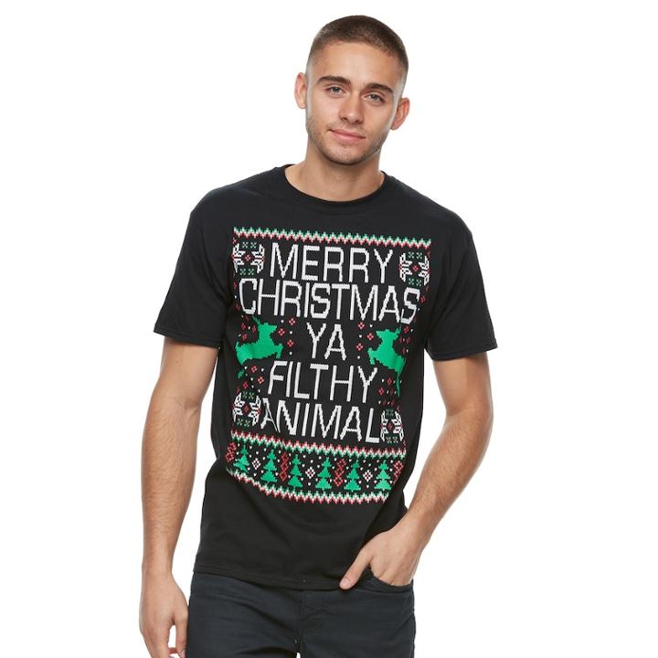 Men's Merry Christmas Ya Filthy Animal Tee, Size: Small, Black