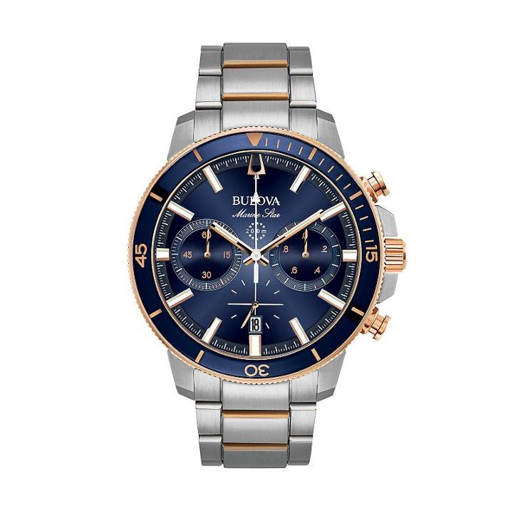 Bulova Men's Marine Star Two Tone Stainless Steel Chronograph Watch - 98b301, Size: Large, Grey