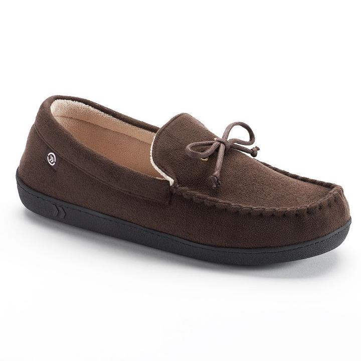 Isotoner Men's Microsuede Gel Memory Foam Moccasin Slippers, Size: Large, Brown