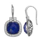 Siri Usa By Tjm Lapis Lazuli And Crystal Doublet, And Cubic Zirconia Sterling Silver Cushion Halo Drop Earrings, Women's, Blue