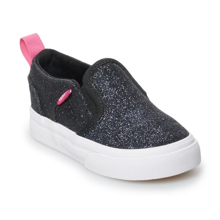 Vans Asher V Toddler Girls Glitter Skate Shoes, Size: 10 T, Black