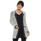 Women's Elle&trade; Textured Open-front Long Sweater Jacket, Size: Large, Black
