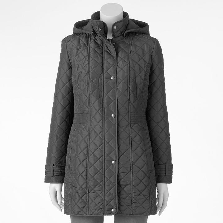 Women's Weathercast Hooded Quilted Jacket, Size: Medium, Grey