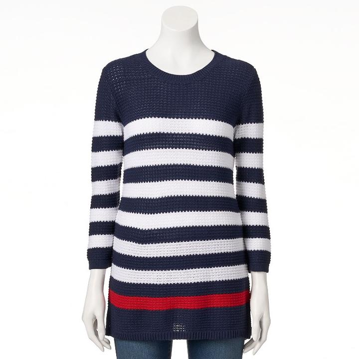 Women's Croft & Barrow&reg; Textured Crewneck Sweater, Size: Small, Dark Blue