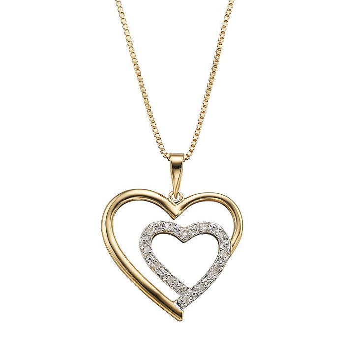 Diamond Classics 18k Gold Over Silver 1/10 Carat T.w. Heart Pendant, Women's, Size: 18, White