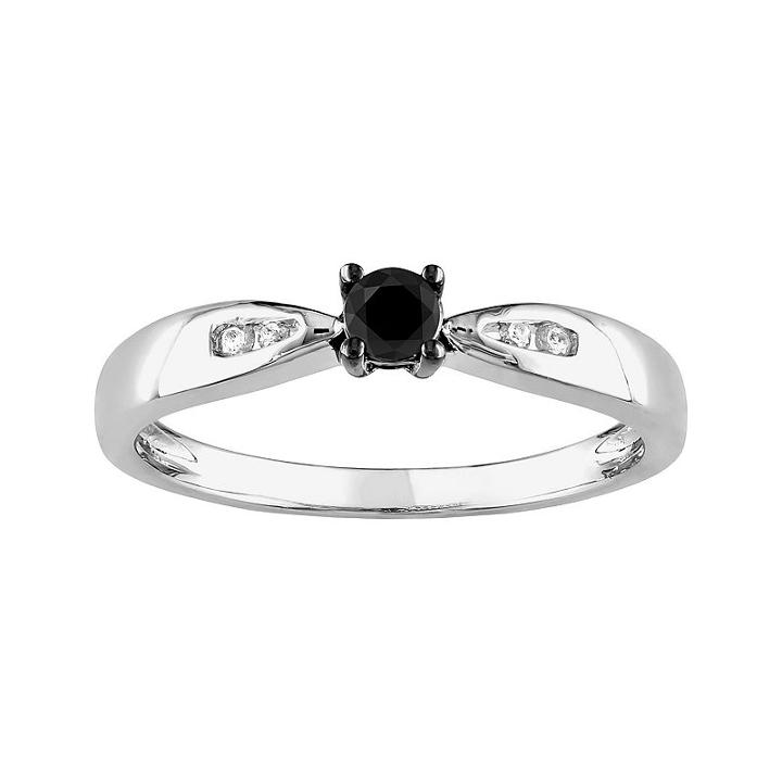 Round-cut Black And White Diamond Engagement Ring In Sterling Silver (1/5 Ct. T.w.), Women's, Size: 6