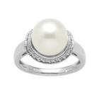 Sterling Silver 1/10-ct. T.w. Diamond And Freshwater Cultured Pearl Ring, Women's, Size: 8, White