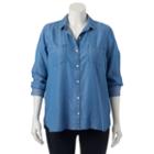 Juniors' Plus Size So&reg; Perfectly Soft Button-down Chambray Shirt, Girl's, Size: 2xl, Dark Blue