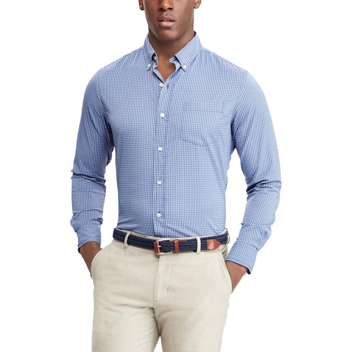 Men's Chaps Classic-fit Moisture-wicking Woven Button-down Shirt, Size: Medium, Blue