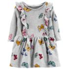 Baby Girl Carter's Print Ruffled Dress, Size: 6 Months, Grey Butterfly