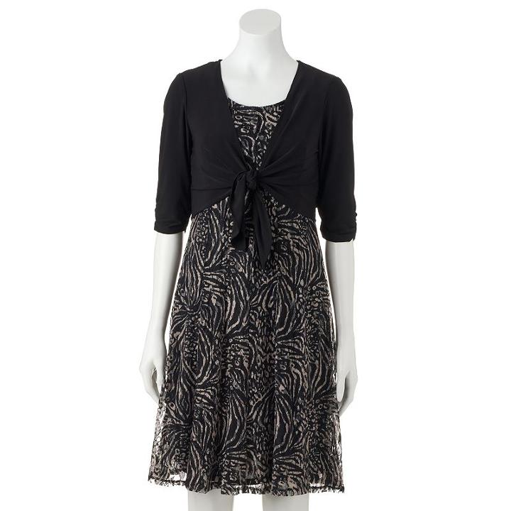 Women's Perceptions Print Lace Dress & Shrug Set, Size: Small, Oxford