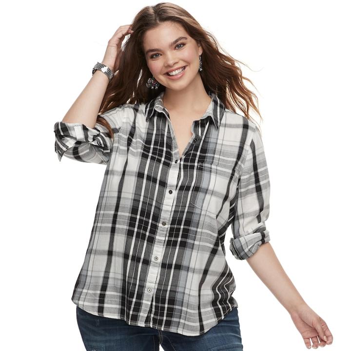 Juniors' Plus Size So&reg; Button Down Shirt, Teens, Size: 1xl, Med Grey