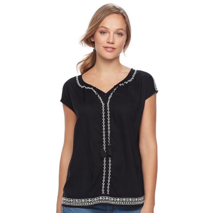 Women's Sonoma Goods For Life&trade; Embroidered Tee, Size: Xs, Black