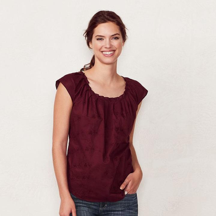 Women's Lc Lauren Conrad Pleated Poplin Top, Size: Xxl, Red
