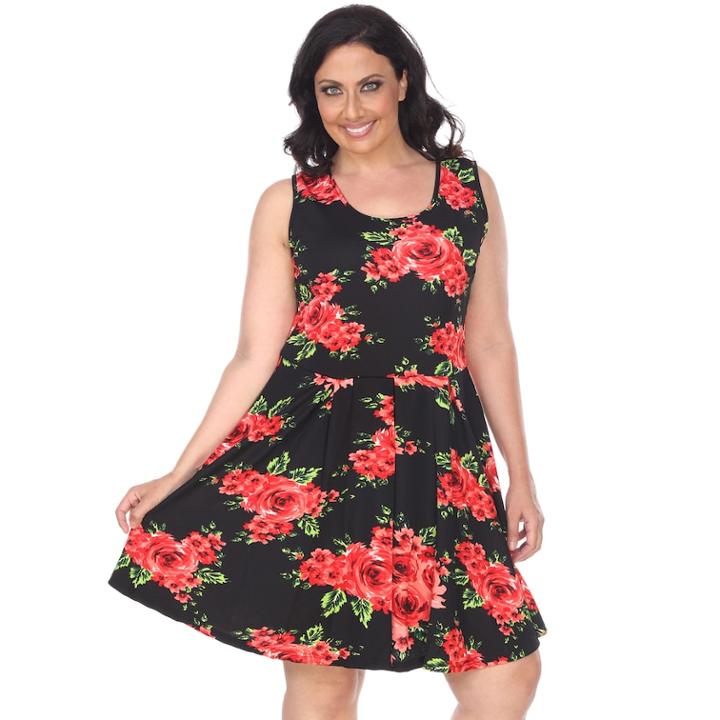 Plus Size White Mark Pleated Fit & Flare Dress, Women's, Size: 2xl, Black Flower