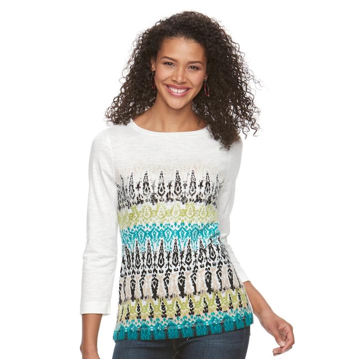 Women's Caribbean Joe Ombre Ikat Boatneck Top, Size: Small, Oxford