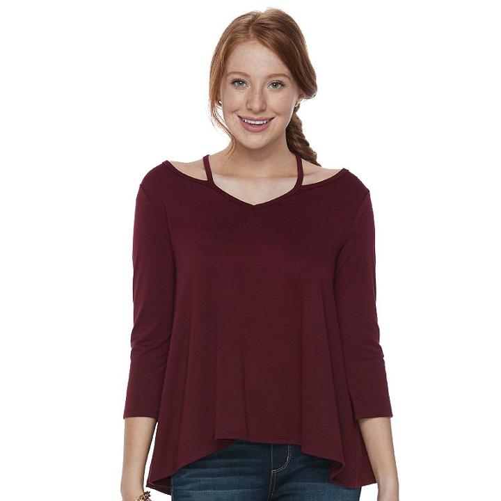Juniors' So&reg; Cold-shoulder Swing Tee, Teens, Size: Medium, Red
