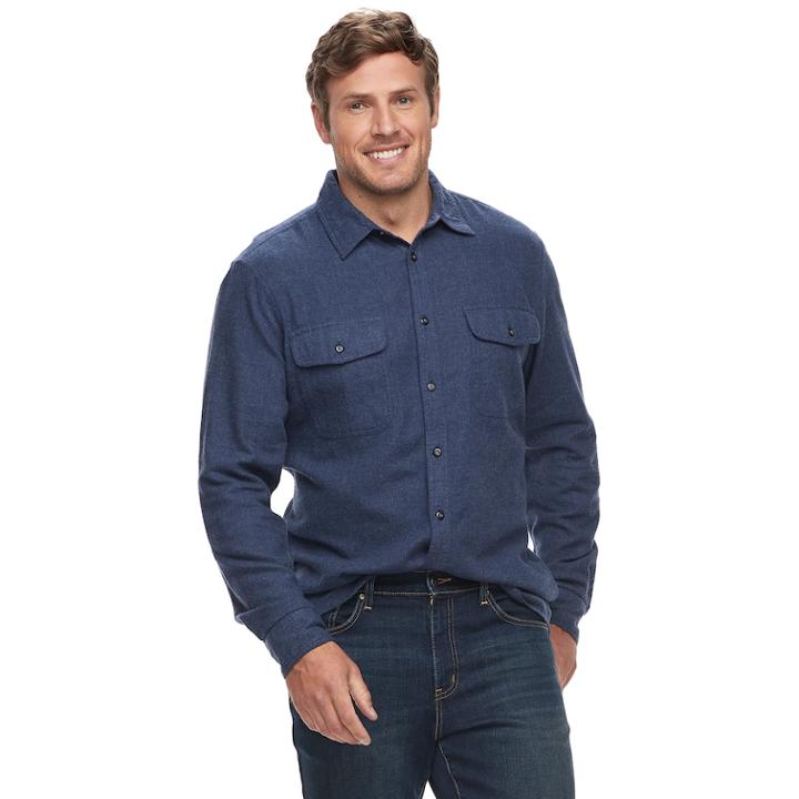 Big & Tall Sonoma Goods For Life&trade; Modern-fit Supersoft Flannel Button-down Shirt, Men's, Size: 4xb, Dark Blue