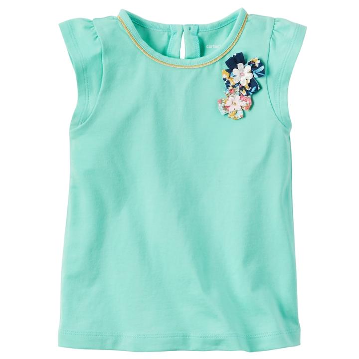 Girls 4-8 Carter's Flutter Sleeve Rosette Tee, Size: 5, Lt Green