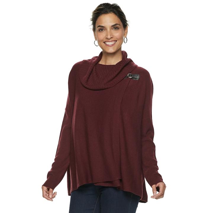 Women's Napa Valley Cowlneck Buckle-detail Dolman Sweater, Size: Large, Med Purple