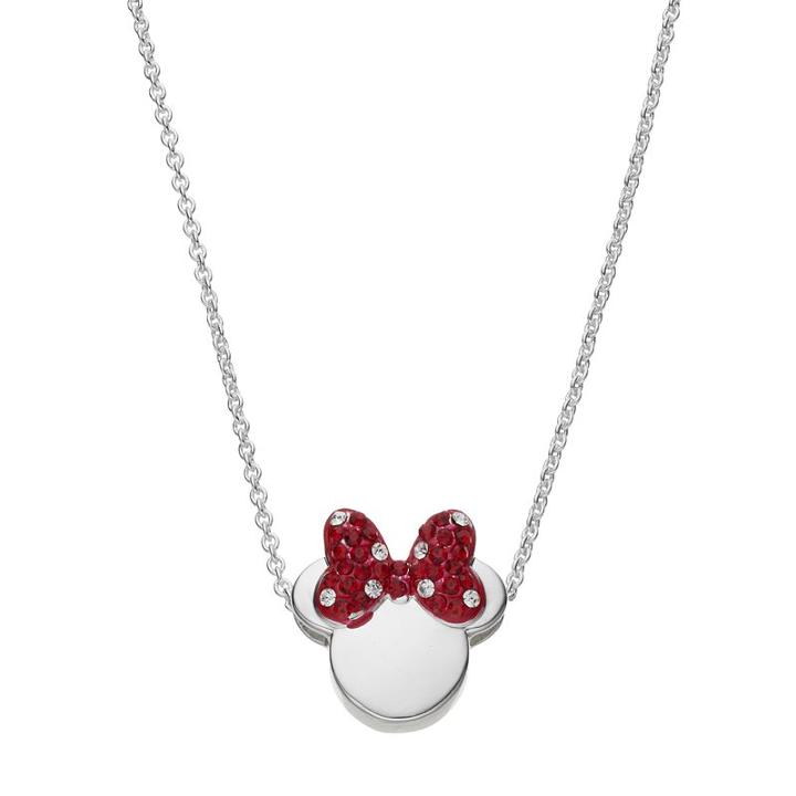 Disney Silver Plated Crystal Minnie Mouse Pendant Necklace, Women's, Grey