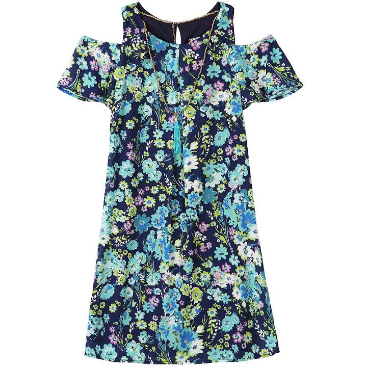 Girls 7-16 Speechless Cold Shoulder Popover Floral Dress With Necklace, Girl's, Size: 10, Brown Over