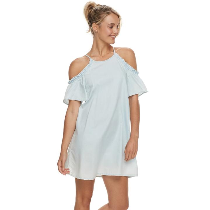 Juniors' As U Wish Ruffle Cold Shoulder Dress, Teens, Size: Small, Dark Green