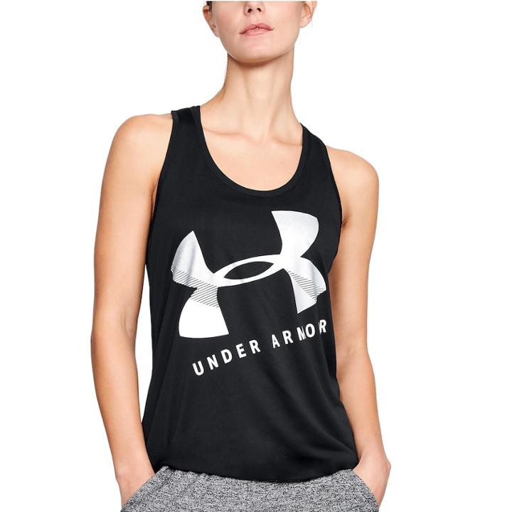 Women's Under Armour Tech Racerback Graphic Tank, Size: Small, Black
