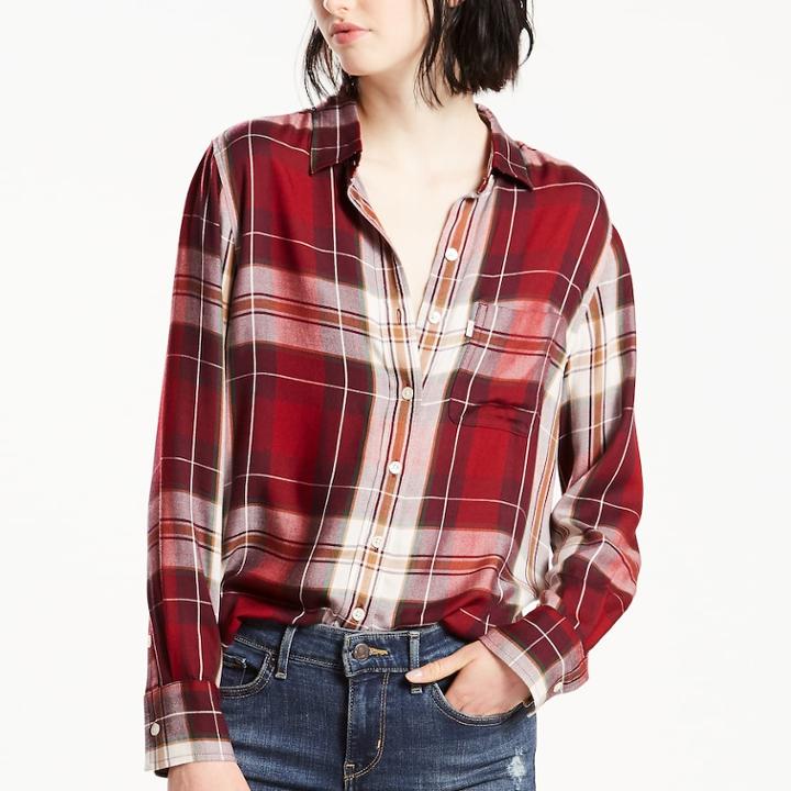 Women's Levi's&reg; Plaid Boyfriend Shirt, Size: Large, Red