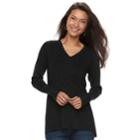 Women's Apt. 9&reg; Mixed Ribbed V-neck Sweater, Size: Medium, Black