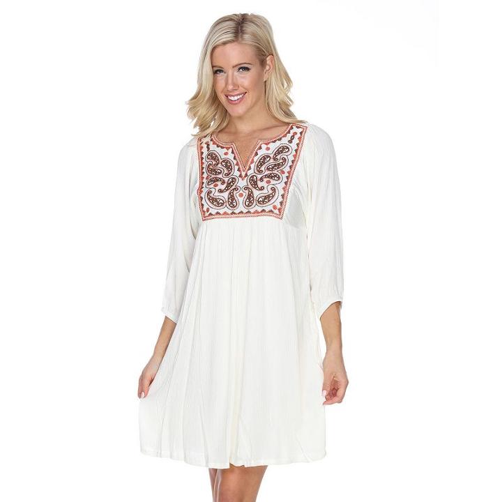 Women's White Mark Embroidered Babydoll Dress, Size: Medium