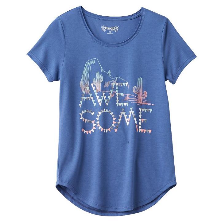 Girls 7-16 & Plus Size Mudd&reg; Raw Edge Scoopneck Shiny Graphic Tee, Girl's, Size: 18 1/2, Blue (navy)
