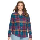 Plus Size Chaps Plaid Twill Button-down Shirt, Women's, Size: 3xl, Pink Ovrfl