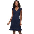 Women's Sharagano Ruffle Trim Lace Dress, Size: 10, Blue (navy)