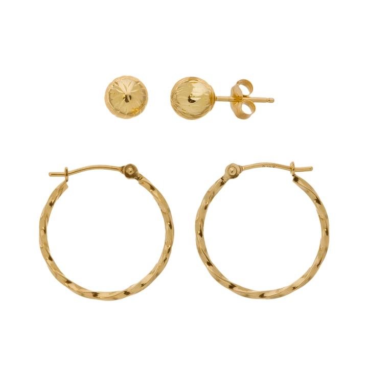 10k Gold Textured Ball Stud And Twist Hoop Earring Set, Women's, Yellow