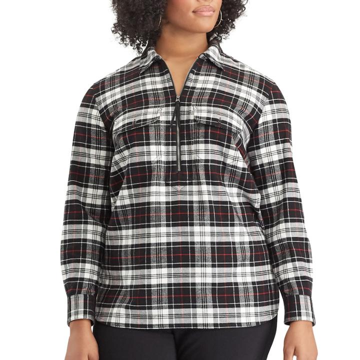 Plus Size Chaps Plaid Top, Women's, Size: 1xl, Black