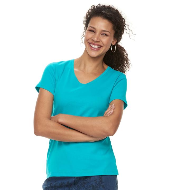 Women's Croft & Barrow&reg; Essential Classic V-neck Tee, Size: Xl, Med Blue