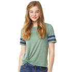 Juniors' Wallflower Twisted Varsity Striped Tee, Teens, Size: Large, Med Green