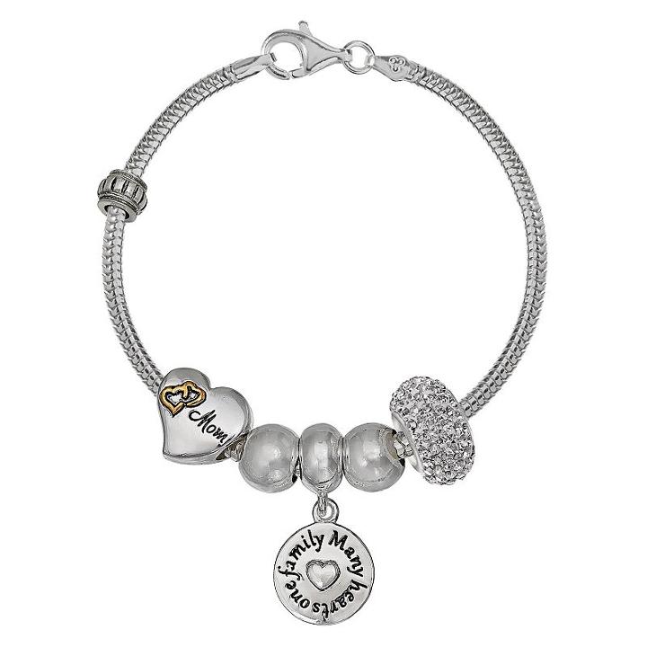 Individuality Beads Crystal Sterling Silver Snake Chain Bracelet & Mom Charm & Bead Set, Women's, Size: 7.5, White