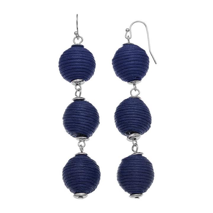 Ombre Thread Wrapped Ball Nickel Free Drop Earrings, Women's, Blue